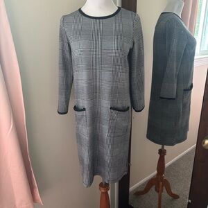 Max Studio Dress Gray Houndstooth 3/4 Sleeve Pockets Size Medium M